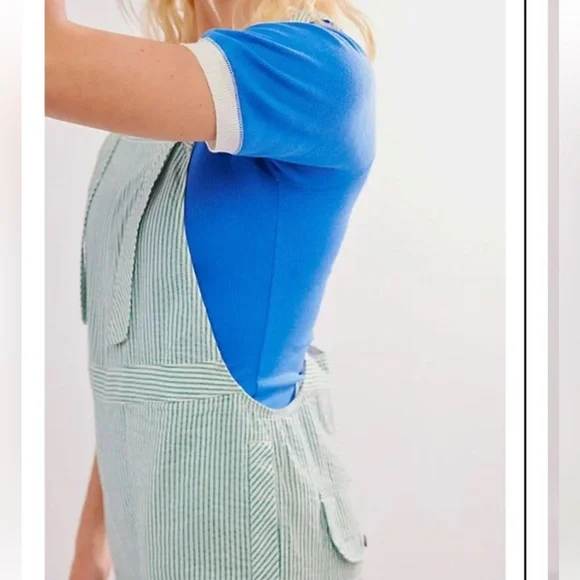 Free People Salopette In Town Green Striped Overalls Size Small New - Picture 4 of 10